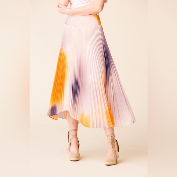 A.L.C. / Sonali ombre pleated midi dip dye shark bite hem skirt L Large - Picture 3 of 7